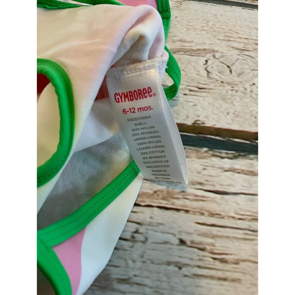 Gymboree Tennis Turtle Match Pink White Striped Swimsuit Dress 6-12 Months